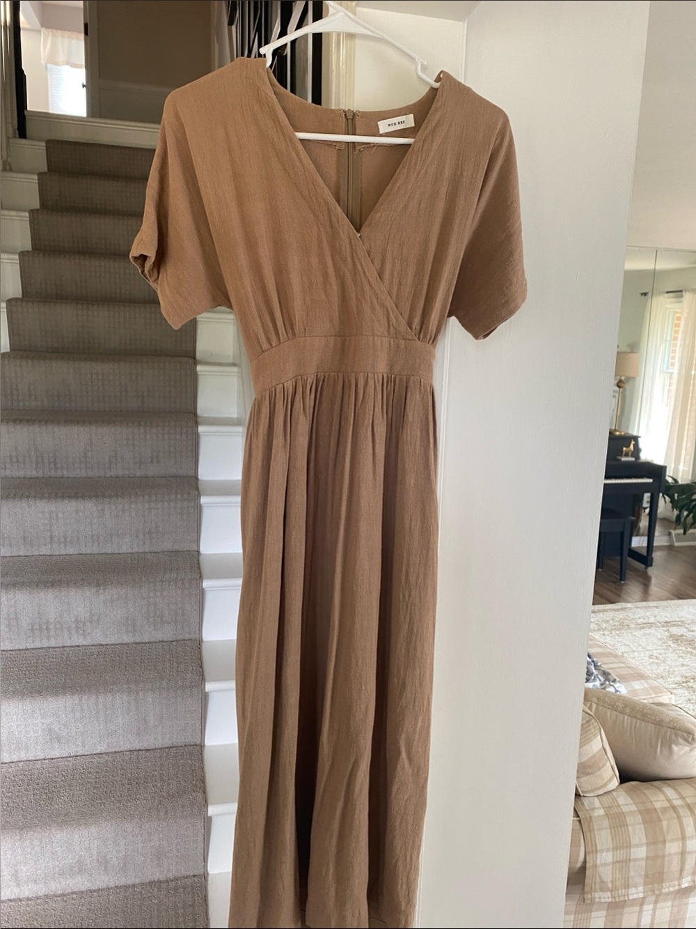 Mod Ref Taupe Brown Wrap-Style Midi Dress